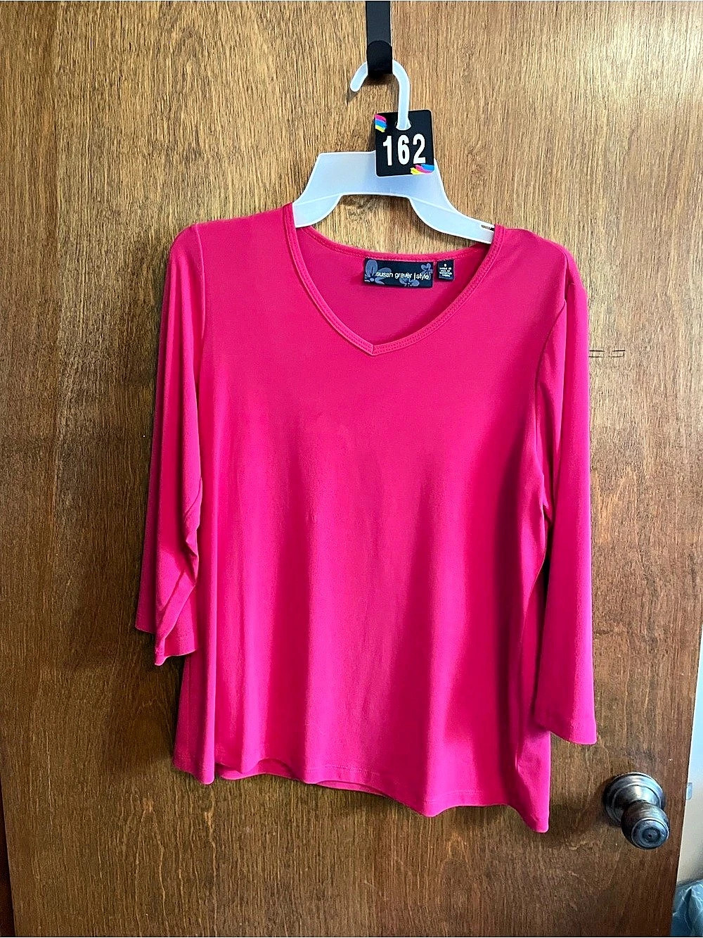 Susan Graver V-Neck Long Sleeve Pink Size Large